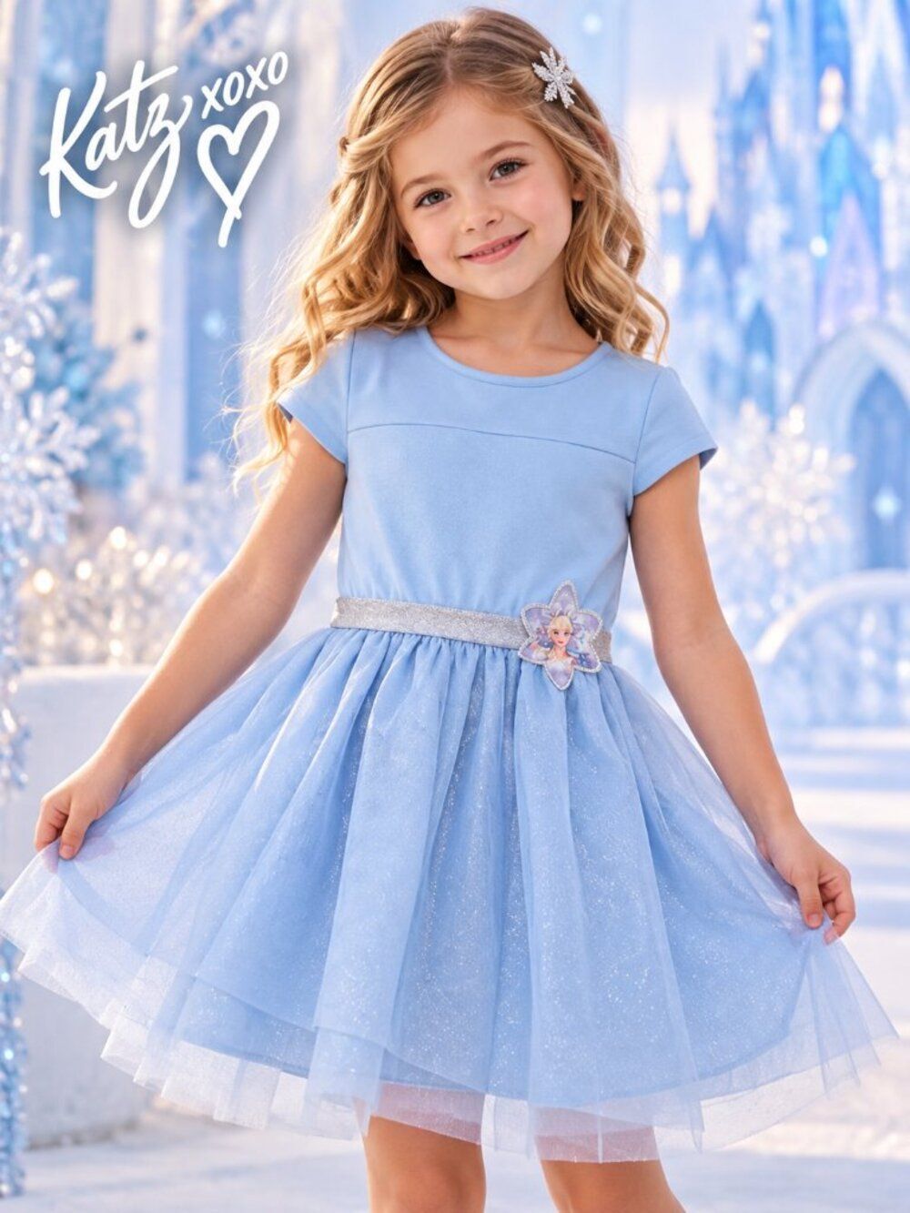 Disney Frozen Elsa Girls 6/7 Blue Tulle Dress Snowflake Princess Costume Play